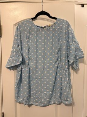 Boden Light Blue Polka Dot Ruffle Sleeve Blouse